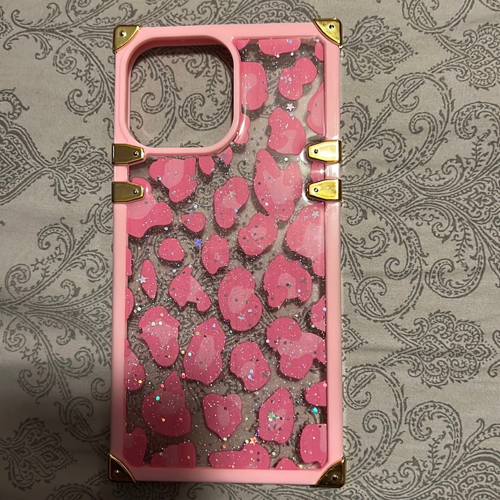 Pink leopard print glitter case iPhone 13 pro max